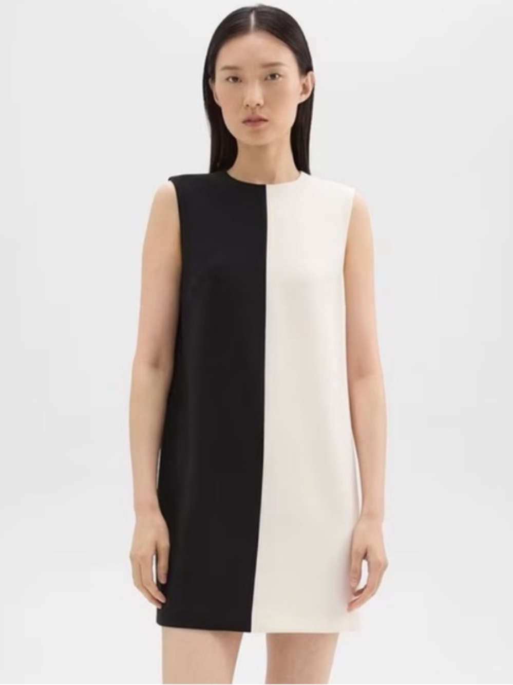 Theory || Sleeveless Split Admiral Crepe Mini Shift Work Dress Black White 8